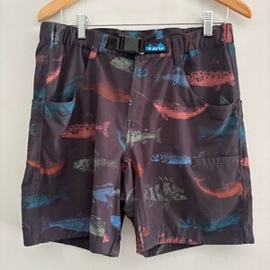 Kavu Shorts Mens Small Belted Outdoor Fish Hiking Trail‎ Casual Summer Quick Dry